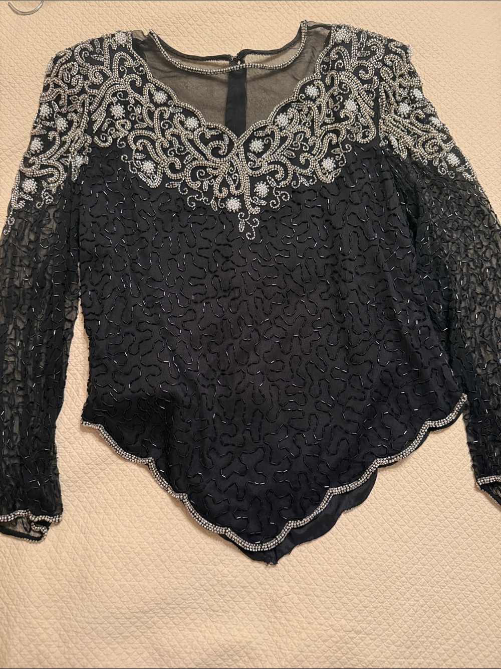 Vintage Laurence Kazar Embellished Black Beaded Evening Top